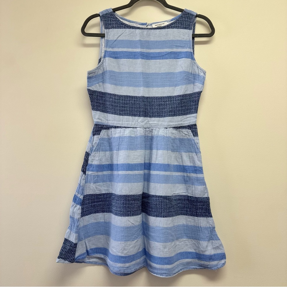 beachlunchlounge Blue Striped Sleeveless Mini Dress Linen Cotton Size S